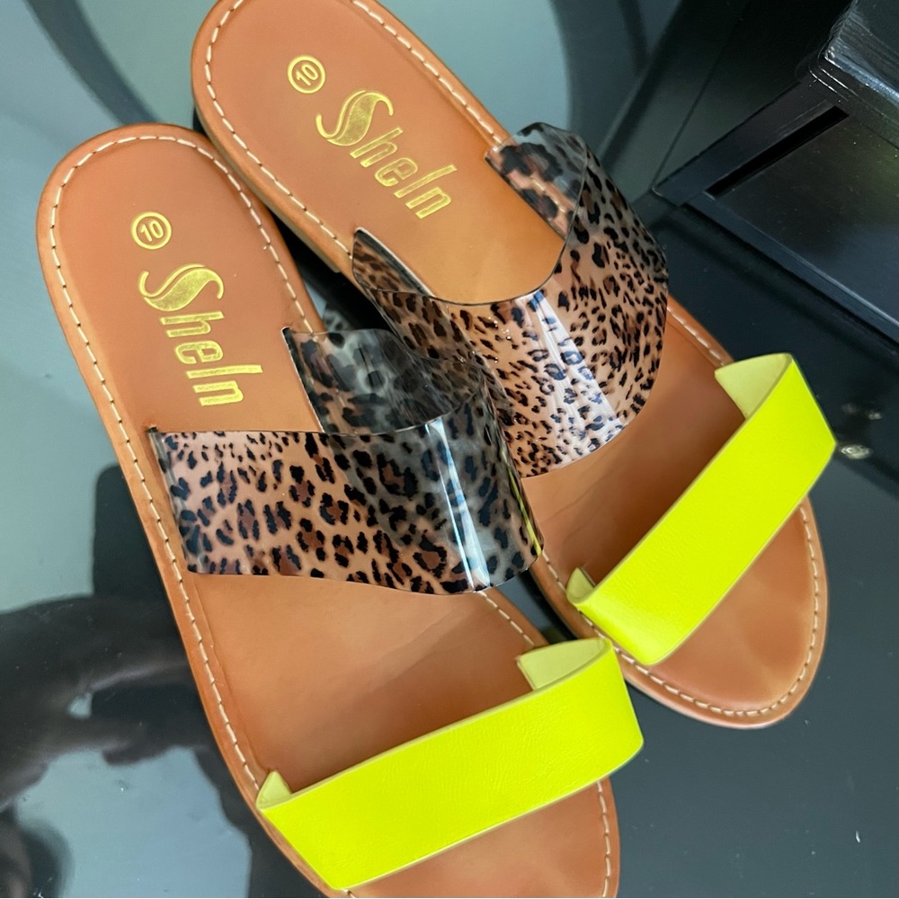 SHEIN sandals animal print neon size 10